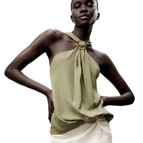 Zara Tops - 𝅺Zara Linen Blend Halter Style with Ring Tank